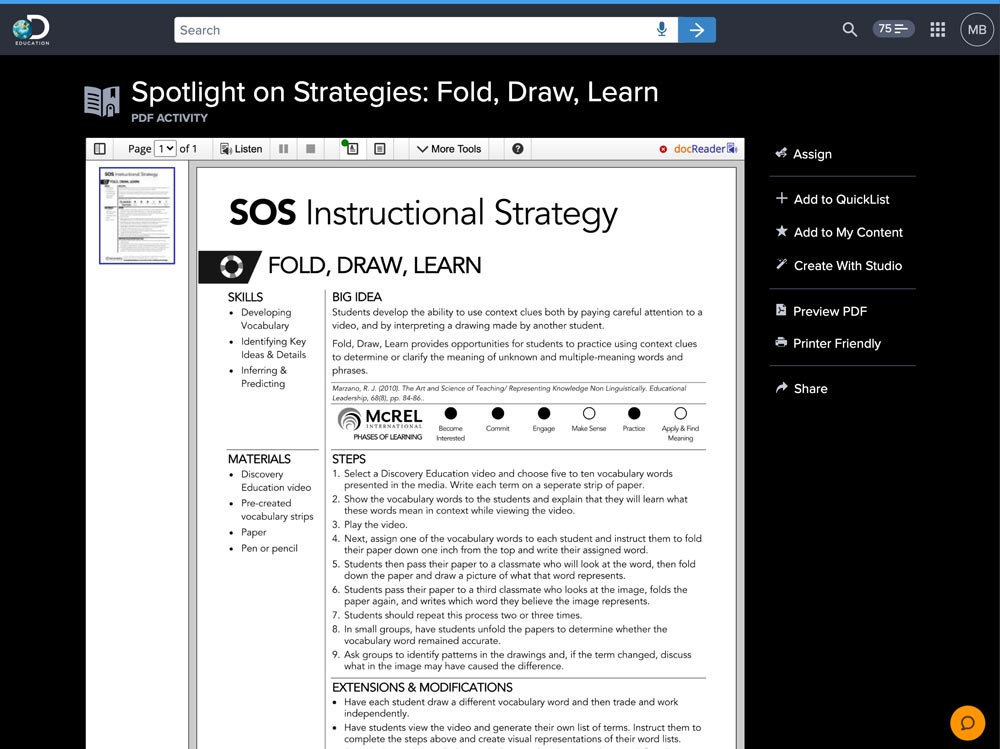 sos vocabulary fold draw learn